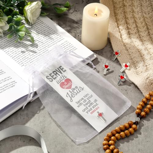 Supervitae 12 Set Christian Cross Heart Pin Joshua 22:5 Scripture Bookmark - style: Serving with A Heart Like Jesus