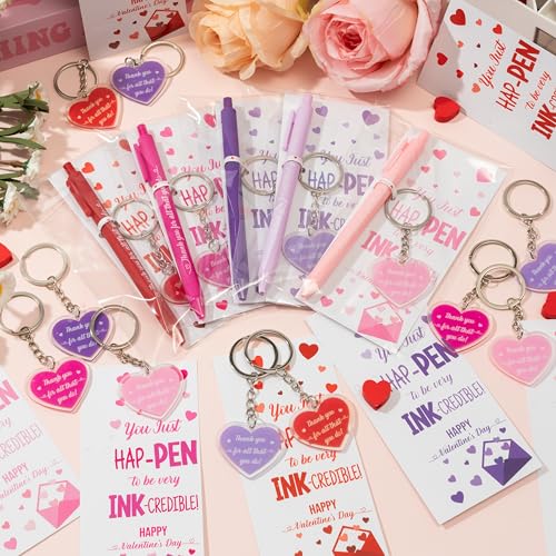 ANGOLIO Valentine's Day Employee Appreciation Gifts - 30 Sets Happy Valentines Bookmarks Pens Heart Keychains Bulk Pink Motivational Thank You Gifts for Team Staff Coworkers Employees Teachers Nurses - style: Valentine's Day