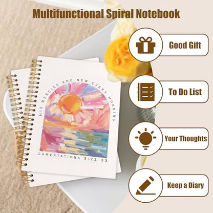 Abstract Christian Notebook, His Mercies Are New Every Morning Bible Journal, Watercolor Religious Spiral Notebook Journal for Note Taking, Christian Faith Based Gifts, 5.5x8.3 Inch - color: LAMENTATIONS 3:22-33