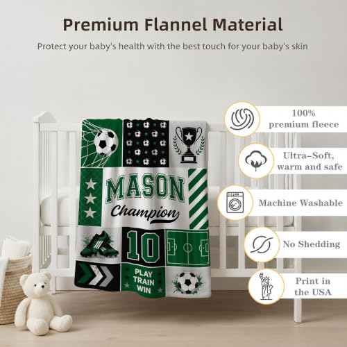 Personalized Soccer Baby Blanket, Custom Football Baby Blanket - color: Green #9