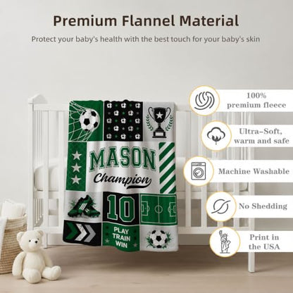 Personalized Soccer Baby Blanket, Custom Football Baby Blanket - color: Green #9