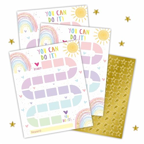 10 Reward Chart with 206 Golden Star Stickers-Boho Rainbow Theme -Incentive Chart,Positive Behavior Reward Chart for Kids,Toddler Homework Assignments, Attendance(8"X10")-A03 - color: Rainbow