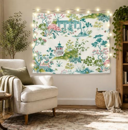 Elpwk Green and Blue Chinoiserie Tapestry Wall Decor 50x60 Inch - color: Green and blue