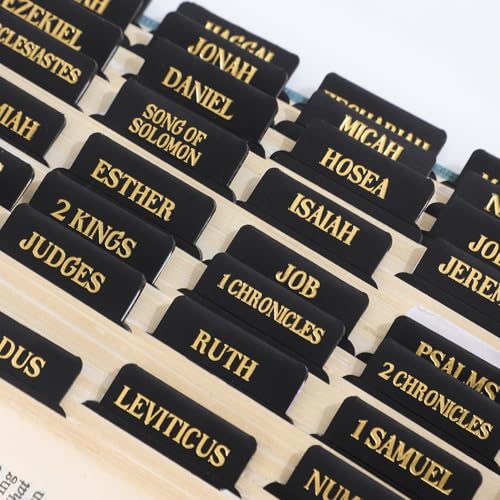 Leather Bible Tabs, Bible Tabs for Women and Men(Gold Foil Lettering) Large Print Stickers, Easy to Read and Apply, 66 Chapters & 14 Blank DIY Labels for Easy Navigation, Christian Accessories(Black) - style: Leather Black