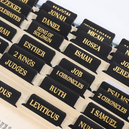 Leather Bible Tabs, Bible Tabs for Women and Men(Gold Foil Lettering) Large Print Stickers, Easy to Read and Apply, 66 Chapters & 14 Blank DIY Labels for Easy Navigation, Christian Accessories(Black) - style: Leather Black