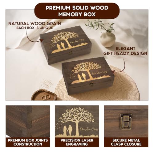 Wedding Engraved Wooden Keepsake Box, Our Love Story Memory Box with Inside Engraving, Wedding Gift Box for Photos, Letters & Precious Couple Memories, X-Large 14.15 x 9.5 x 4.5 Inch - size: X-Large, style: Wedding