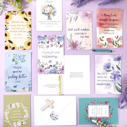 50 Christian Get Well Cards Bulk, 4 x 6 Inch Floral Christian Sympathy Card - style: Watercolor Floral