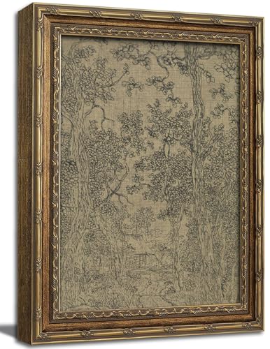 Vintage Gold Framed Wall Art Antique Sketch Landscape Wall Decor Picture Dark Moody Retro Country Farmhouse Gallery Aesthetic Poster Print for Living Room Bedroom Kitchen Shelf 12x16in - color: Antique Sketch, size: 16"l X 12"w