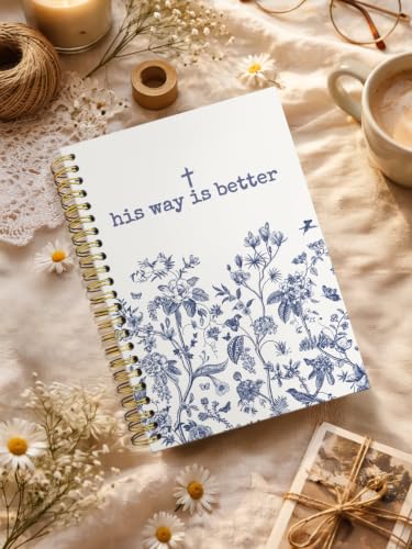 ISANOU Blue Chinoiserie Floral Christian Notebook Journal for Women 5.5x8.3 - color: his way is better
