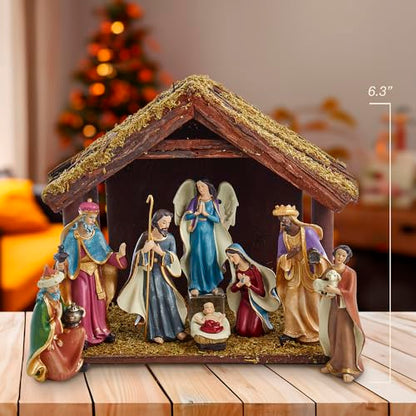 Kurt S. Adler 6.25-Inch Nativity Set with 11-Inch Stable, 8 Piece Set