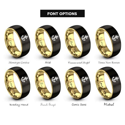 Gift for Nautical Fan - Anchor With Rope Ring - Men Women - Tungsten - Flat Dome Bevel - Band - Yellow Gold Black Silver Blue - Anniversary Wedding - 8mm - Brushed Polished - Personalized Custom Engra - color: 02 - Rose Gold Black Tungsten
