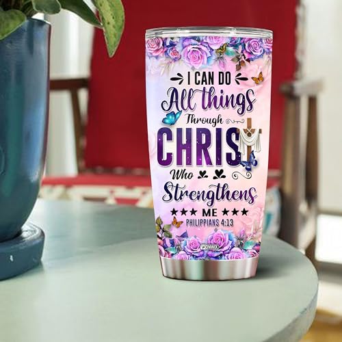 Personalized Christian Tumbler Gifts for Women Travel Cup Coffee Mug Insulated Stainless Steel 20oz With Lid Water Bottle Bible Religious Gift for Christians Mom - color: CHRISTIAN