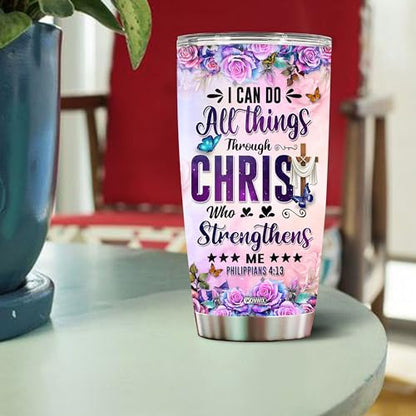 Personalized Christian Tumbler Gifts for Women Travel Cup Coffee Mug Insulated Stainless Steel 20oz With Lid Water Bottle Bible Religious Gift for Christians Mom - color: CHRISTIAN