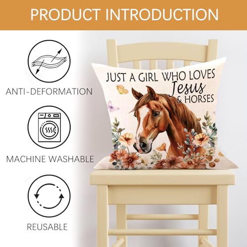 Just a Girl Who Loves Jesus and Horses Throw Pillow Cover 18 x 18