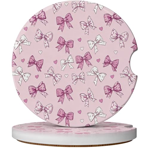 2 Pack Car Coasters for Cup Holders, Cute Car Accessories Interior - color: Bow
