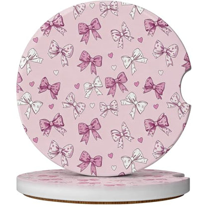 2 Pack Car Coasters for Cup Holders, Cute Car Accessories Interior - color: Bow