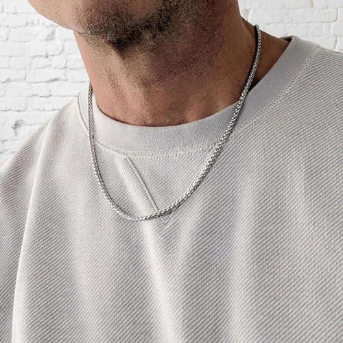 HZMAN Stainless Steel Wheat Chain for Men Women，Waterproof Necklace - color: 3mm Silver, size: 20In