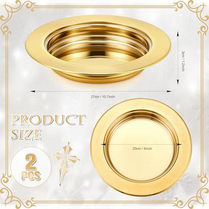 Zhehao 2 Pcs Communion Plates for Church Communion Bread Tray Plate Church Supplies Set Polished Stainless Steel Tray (Gold) - color: Gold