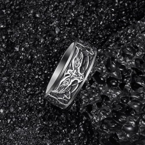 Viking Rings Stainless Steel Viking Norse Runes Wolf Raven Ring Jewelry for Men Women Size 7/8/9/10/11/12/13 - style: Viking Wolf&Raven