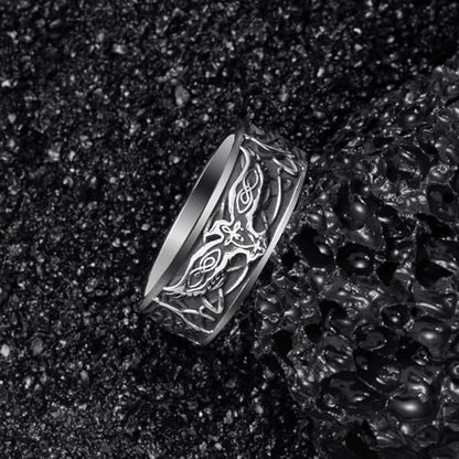 Viking Rings Stainless Steel Viking Norse Runes Wolf Raven Ring Jewelry for Men Women Size 7/8/9/10/11/12/13 - style: Viking Wolf&Raven