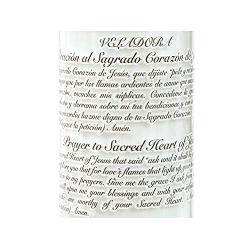 Catholic Prayer Candles - Set Of 2 Religious Candles - Real Wax (White, Unscented) - Prayer Printed On Each Candle - Church Vigil Devotional [BUNDLE, 2 Pcs.] (Jesus & The Sacred Heart)