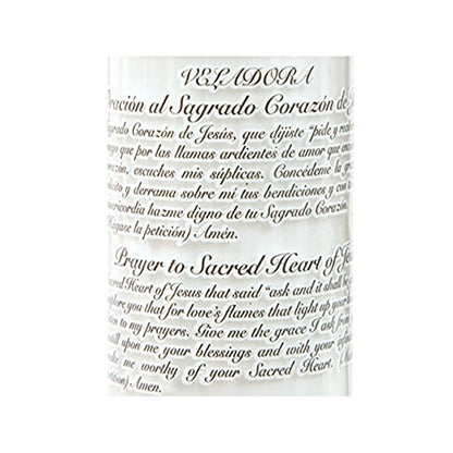 Catholic Prayer Candles - Set Of 2 Religious Candles - Real Wax (White, Unscented) - Prayer Printed On Each Candle - Church Vigil Devotional [BUNDLE, 2 Pcs.] (Jesus & The Sacred Heart)