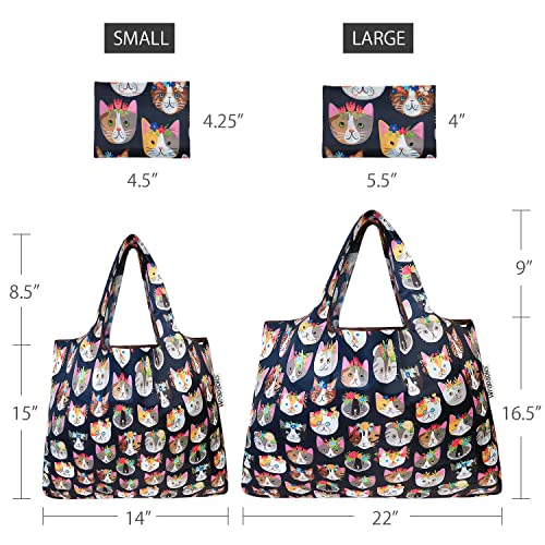 allydrew Large Foldable Tote Nylon Reusable Grocery Bags - color: Set of 2, Crazy Cats, size: Large & Small (Set of 2)