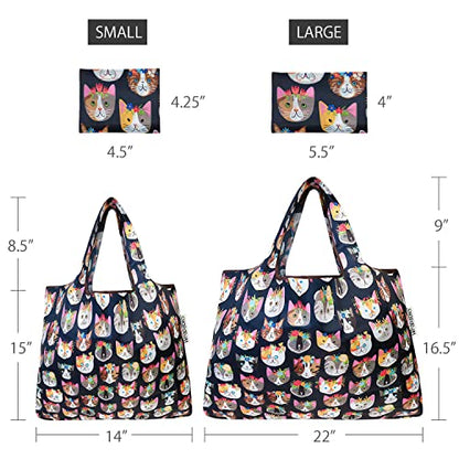 allydrew Large Foldable Tote Nylon Reusable Grocery Bags - color: Set of 2, Crazy Cats, size: Large & Small (Set of 2)