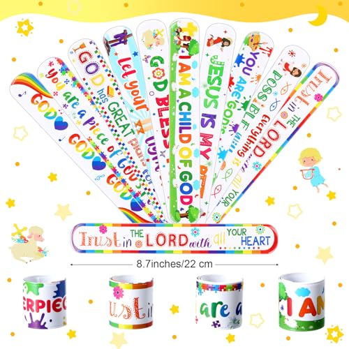 Frienda 20 Pcs Christian Party Favors Includes 10 Bible Verse Drawstring Backpack Bags and 10 Religious Slap Bracelets for VBS Birthday Gifts Church Sunday School Prizes Supplies(Stylish) - style: Stylish