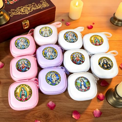 Handmade Rosary Beads for Women, Elegant Catholic Gifts for First Communion, Confirmation & Spiritual Prayer, Unique Beaded Rosary Necklace with Zippered Case - color: Pink - Our Lady of Guadalupe