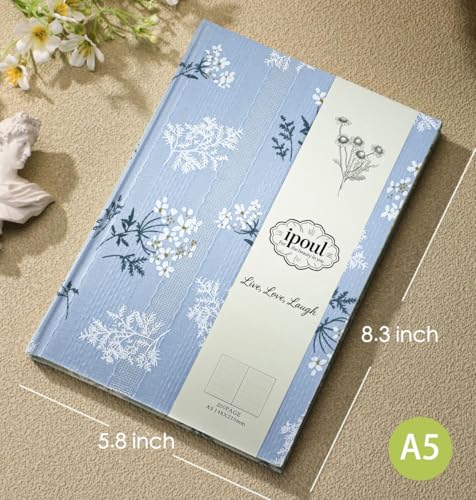Floral Hardcover Journal for Writing, Lined Notebook for women, A5, 200 Pages, 6x8 Medium Size Notebook, Floret Printed Fabric Linen Personal Journal, Lay Flat Notebook, Reading Journal, Blue. - color: Floret Blue