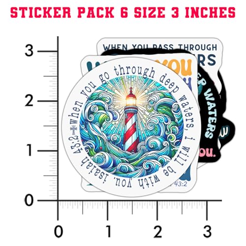 Pack 6 Isaiah 43 2 When You Pass Through The Waters I Will Be with You Sticker 3 Inches Bible Verse, Christian, Waterproof Vinyl Sticker