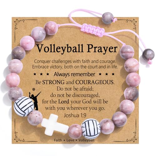 Baseball/Basketball/Soccer/Softball/Volleyball Bracelet for Girls Women- Cross Charm Beaded Bracelets, Christmas Birthday Easter Graduation Gifts for Daughter Granddaughter Niece Sister Coach - style: Volleyball