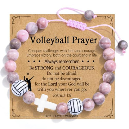 Baseball/Basketball/Soccer/Softball/Volleyball Bracelet for Girls Women- Cross Charm Beaded Bracelets, Christmas Birthday Easter Graduation Gifts for Daughter Granddaughter Niece Sister Coach - style: Volleyball