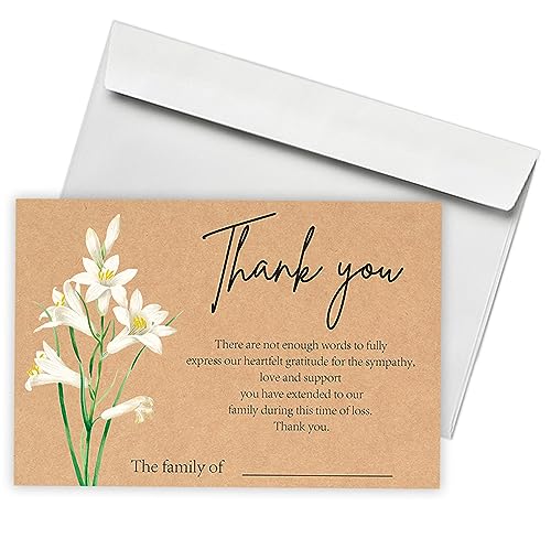 lily Minimalism Funeral Thank You Cards with Envelopes,Fillable Funeral Thank You Cards,Thank You Notes,Thank You Notes With Envelopes Set,Floral Thank You Cards,Personalized Thank You Cards,G5 - color: multicolorGX05