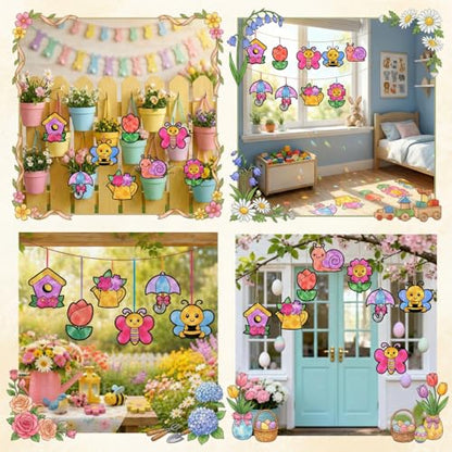 Motipuns 32 Pcs Spring Suncatcher Craft Kit, DIY Glass Effect Ornaments - style: Spring