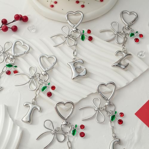 Snycler Bubble Initial Keychain Bag Charms for Women, A-Z Letter Keychain - color: Silver-mini Cherry-letter
