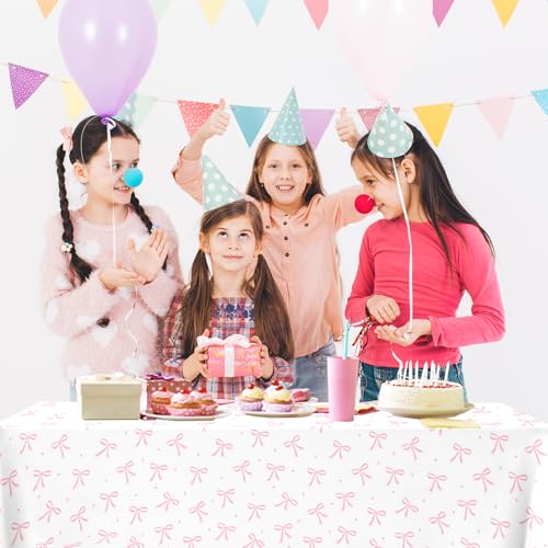 3Pcs Coquette Pink Bow Tablecloth, Disposable Bow Party Plastic Table Cover - color: Bow