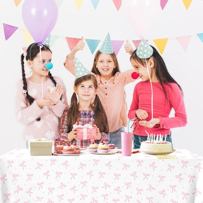 3Pcs Coquette Pink Bow Tablecloth, Disposable Bow Party Plastic Table Cover - color: Bow