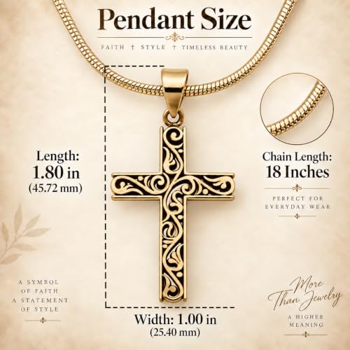 14K Gold Plated & Sterling Silver Filigree Celtic Cut Out Cross, Tree of Life Pendant For Womens, Chain Necklace 18 Inch - color: Gold Filigree Cross