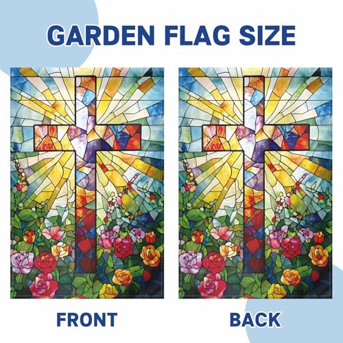 Cross Garden Flag 12x18 Inches, Stained Glass Style Double-Sided Flag