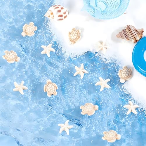 100Pcs White Turquoise Turtle Starfish Gemstone Beads for Jewelry Making - color: White Turtle Starfish 14x18mm, 14x14mm