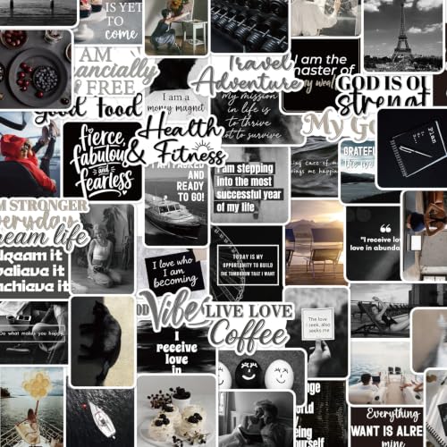 50Pcs Vision Board Stickers Supplies Black White Affirmation Decals - color: Black White Affirmation
