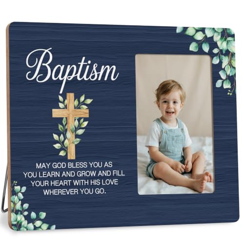 Baptism Picture Frame, Blue Floral Religious Photo Frame, Christian Gift for Baptism, Christening, 4x6 Photo - color: Blue 2