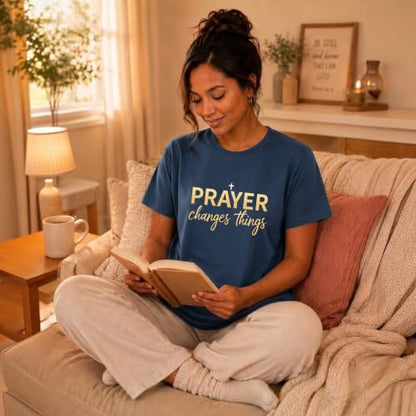 BeWithYou Christian Shirts for Women Religious Faith Jesus God Tshirts Inspirational Bible Verse Cross Graphic Tee Casual Top - color: Navy Blue, size: Medium