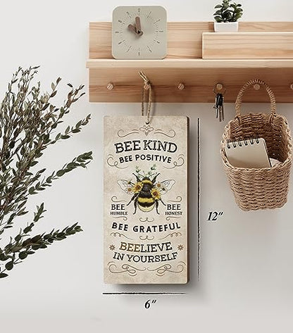 YZEXEZY Bee Kind Wood Sign12"x6" Hive Rules Plaque Inspirational Bee Quotes Wall Art for Home Room Bee Lover Gifts - style: Bee Hive Rules