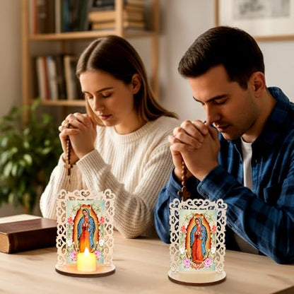 Bucherry 12 Pcs Our Lady of Guadalupe Wooden Statues with Flameless LED Tea Candle Virgen De Guadalupe Picture Frames Baptism Favors First Communion Party Favors Catholic Recuerdos De Bautizo Decor