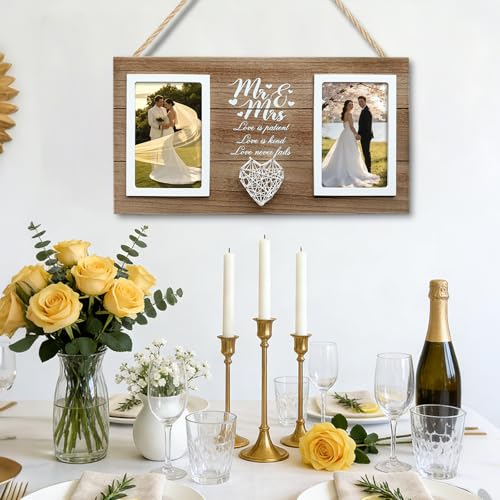 Wedding Gifts for Couples 2026, 15.7x8,3 Inch Mr & Mrs Wedding Frame Double Wooden Wedding Photo Frame Bridal Shower Gift for Bride to Be Personalized Newlywed Gifts for Couple, Engagement Gift for Bride