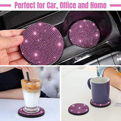 ToBeQueen Pink Car Cup Holder Coaster, 4 Pack Crystal Rhinestone Bling Coaster Universal 2.75 Inch Anti-Slip Shockproof Car Cup Mat Auto Interior Accessories for Women Girl, Pink - color: E-pink