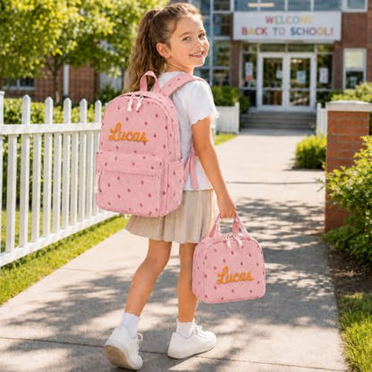 Personalized Backpack for Girls Boys, Custom Name Toddler Backpack - color: Strawberries Pink